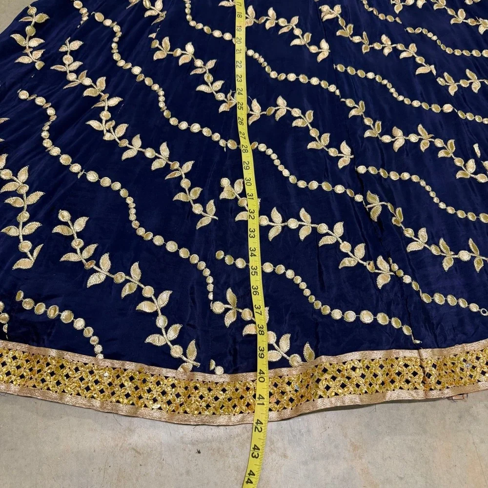 Navy Blue Gold Embroider Lehenga Full Maxi Skirt Indian Wedding‎ Ethnic Beaded